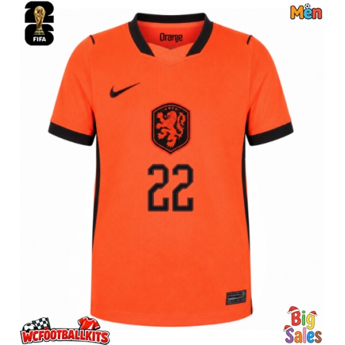 Netherlands Denzel Dumfries #22 Replica Home Stadium Shirt World Cup 2026 Short Sleeve